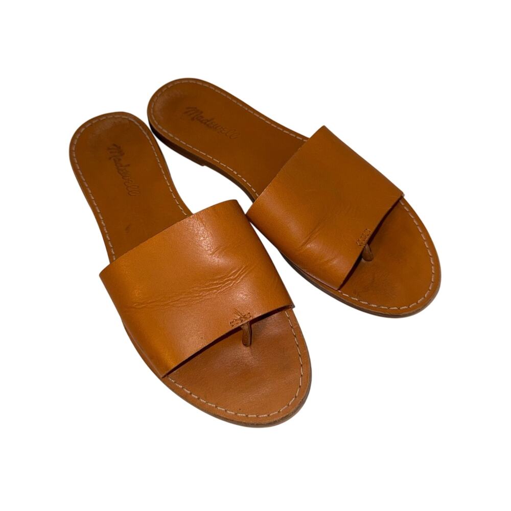 MADEWELL Tan Leather Slide Sandals with Toe Loop 8.5